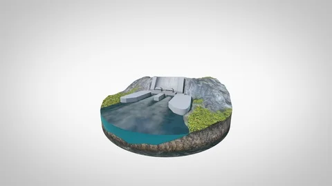 Animated Hydroelectric Power Plant, Loopable 360 Degree with Seperate Alpha Stock Footage 117856598