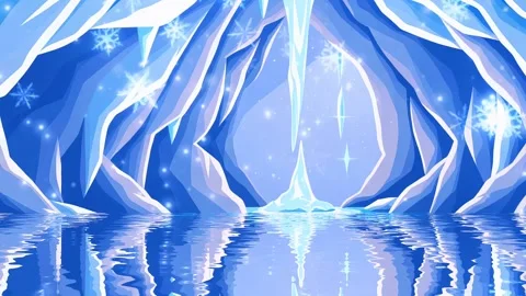 Animated Ice Cave with Water Reflection in a Tranquil Environment Stock Footage 303951274