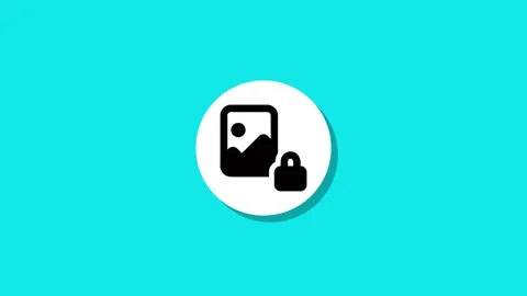 Animated icon of a locked image or photo gallery on bright cyan background .. Stock Footage 327762483
