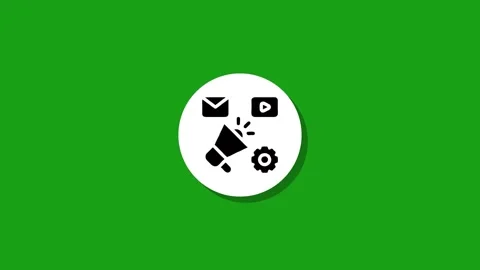 Animated icon of marketing automation tools megaphone email video and gear .. Stock Footage 327762668