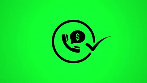 Animated icon of phone call and money symbol appearing with check mark on g.. Stock Footage 346498171