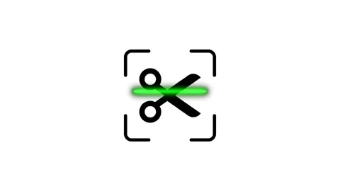 Animated icon of scissors inside cropping tool frame with scanning light ef.. Stock Footage 346498665
