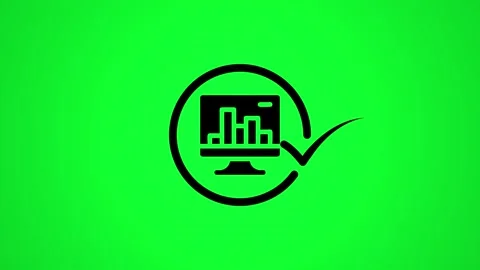 Animated icon showing statistics on computer screen with checkmark, perfect.. Stock Footage 344855203