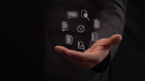 Animated icons with symbols of digitalization of documentation and databases and Stock Footage 270703542