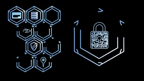 Animated icons with symbols of digitalization of information and its protection Stock Footage 270472001