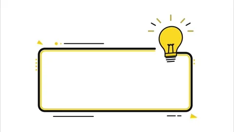 Animated idea lightbulb with blank text box yellow flat design loop Stock Footage 343484330