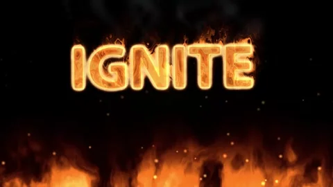 Animated Ignite Word in Flames Above Burning Ground Fire Stock Footage 345297113