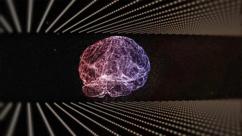 Animated illustration of abstract binary code platforms and brain hologram on Stock Illustration