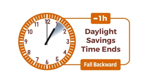 Animated illustration of a clock showing the time change when daylight savi.. Stock Footage 318511265