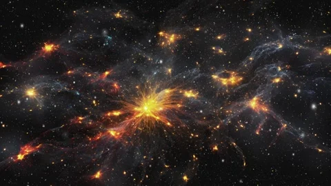 Animated illustration of a cosmic web of galaxies. Video stock 247054895