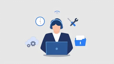 Animated Illustration of Customer Support Representative Working - Transparent Stock Footage 347669707