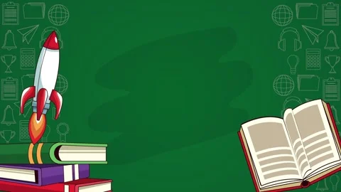 Animated illustration of educational elements on a green chalkboard backgro.. Stock Footage 334092565