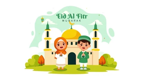 Animated Illustration of Happy Eid Al-Fitr Mubarak Stock Footage 303692277
