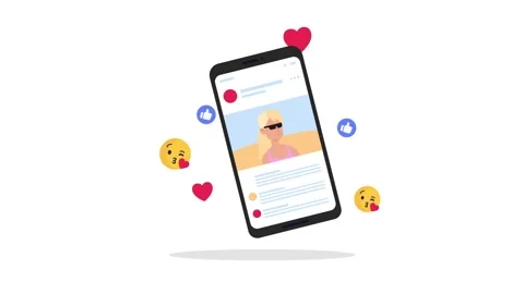 Animated Illustration of a Hovering Smartphone Displaying a Social Media Feed 库存影片 331532262