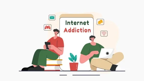 Animated Illustration of Internet Addiction Featuring Young People Addicted Stock Footage 285104677