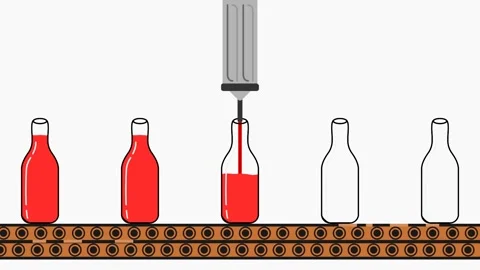 Animated illustration showcasing an automated bottle filling process Stock Footage 337145103