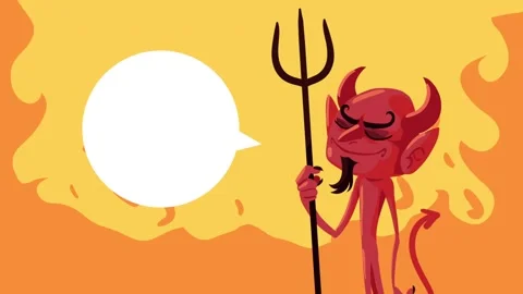 Animated imp character holding trident and talking with speech bubble motio.. Stock Footage 339066196