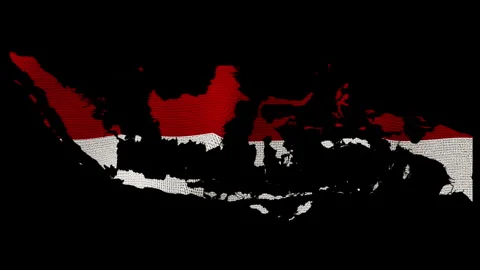 An animated Indonesian flag forming the shape of the Indonesia map Stock Footage 332634612