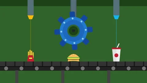 Animated Industrial Gear System Over Conveyor Belt with Packages Vídeos de archivo 339379583