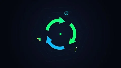 Animated Infographic Cycle Process Flow with Rotating Arrows and Digital Da.. Video stock 347067515