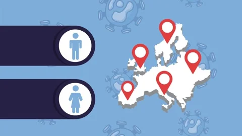 Animated infographic showing rapid spread of viral pandemic across european.. 動画素材 339073980