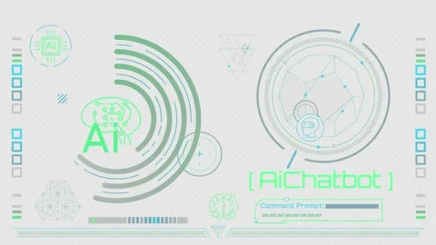 Animated infographics on the theme of AI chatbot and cognitive computing. Stock Footage 254459298