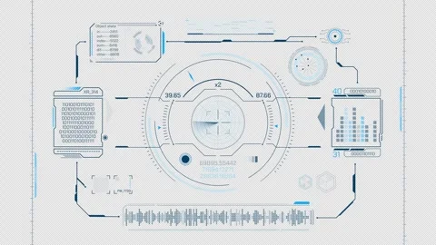 Animated interface with HUD and infographic elements for information processing 스톡 동영상 303777251
