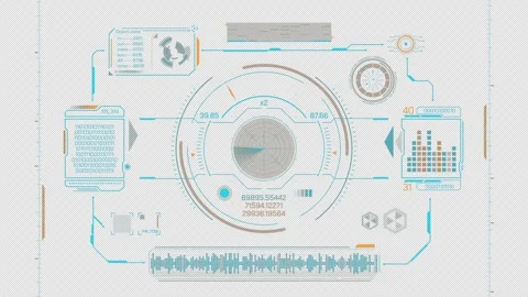 Animated interface with HUD elements and infographics for information handling Stock Footage 302425254