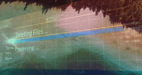 Animated interface showing deleting files and processing with blue yellow stripe Stock Footage 307432519