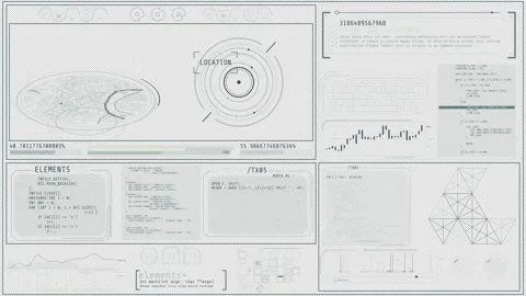 Animated interface showing program code execution and geospatial analytics Stock Footage 328694462