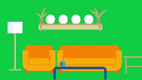 Animated interior design with a couch on a green screen. Stock Footage 301429727