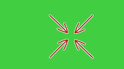Animated inward red arrows on green screen chroma key background. Ideal for Stock Footage 338320063