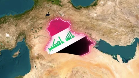 Animated iraq map overlay with national flag waving video clip Video stock 342496416
