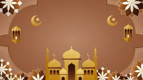 Animated Islamic Background with Mosque and Hanging Lanterns Stock Footage 334137265