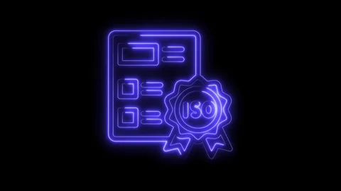 Animated iso certification neon icon on black background showing quality ma.. Stock Footage 312310464