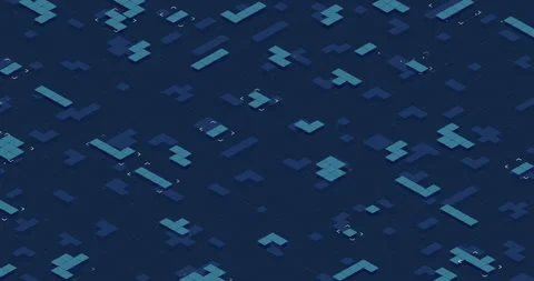 Animated isometric blue and teal blocks connect across a dark dotted grid Stock Footage 343883350