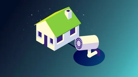 Animated isometric house with security camera surveillance system footage. Stock Footage 333896767