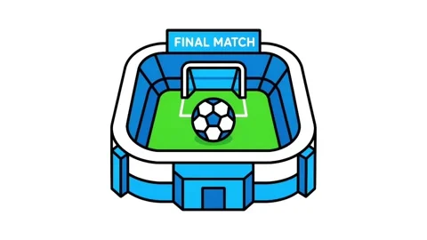 Animated Isometric Soccer Stadium with Final Match Sign and Giant Football Stock Footage 338188374