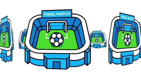 Animated Isometric Soccer Stadium with Final Match Sign and Giant Football Stock Footage 338188738