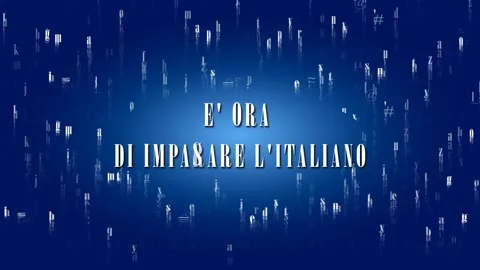 Animated Italian text "It's time to learn Italian" with falling letters blue BG Видео 280690641