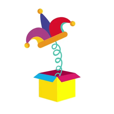Animated jack in the box jester hat popping out flat vector illustration Stock Footage 344236127