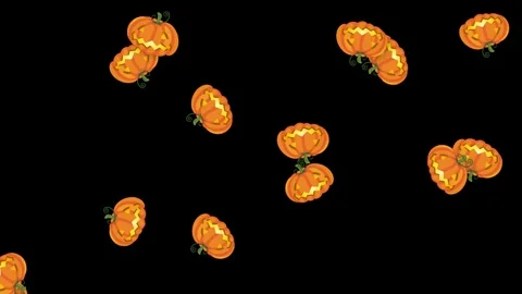 Animated Jack O Lantern Pumpkins Falling Down Against a Black Background Stock Footage 339383386