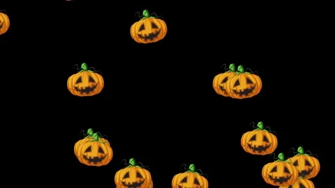 Animated Jack O Lantern Pumpkins Floating Upwards on Black Background Stock Footage 339516063