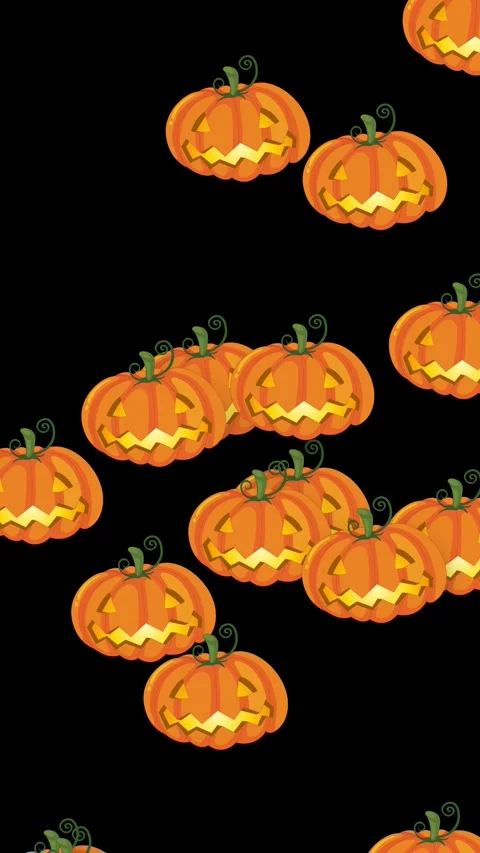 Animated Jack O Lantern Pumpkins Falling Downward on Black Background Stock Footage 339524886