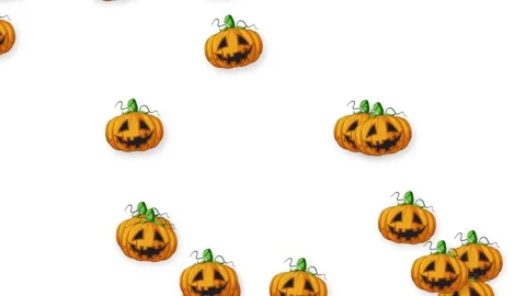 Animated Jack O Lantern Pumpkins Floating Across White Background Stock Footage 340967806