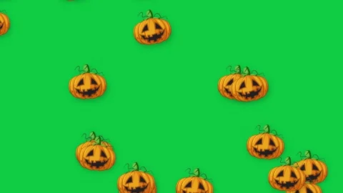 Animated Jack O Lantern Pumpkins Floating on Green Screen Background Stock Footage 341066734