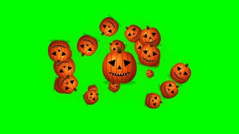 Animated Jack o Lantern Pumpkins Swirling on Green Screen Stock Footage 344829893