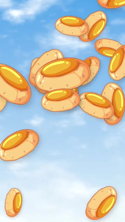 Animated Jam Cookies Falling Through a Blue Sky with Clouds Stock Footage 345037938