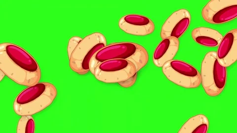 Animated Jam Thumbprint Cookies Falling Against a Green Screen Background Stock Footage 345314448