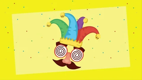 Animated jester hat with disguise glasses and mustache for April fools day .. 動画素材 338317533